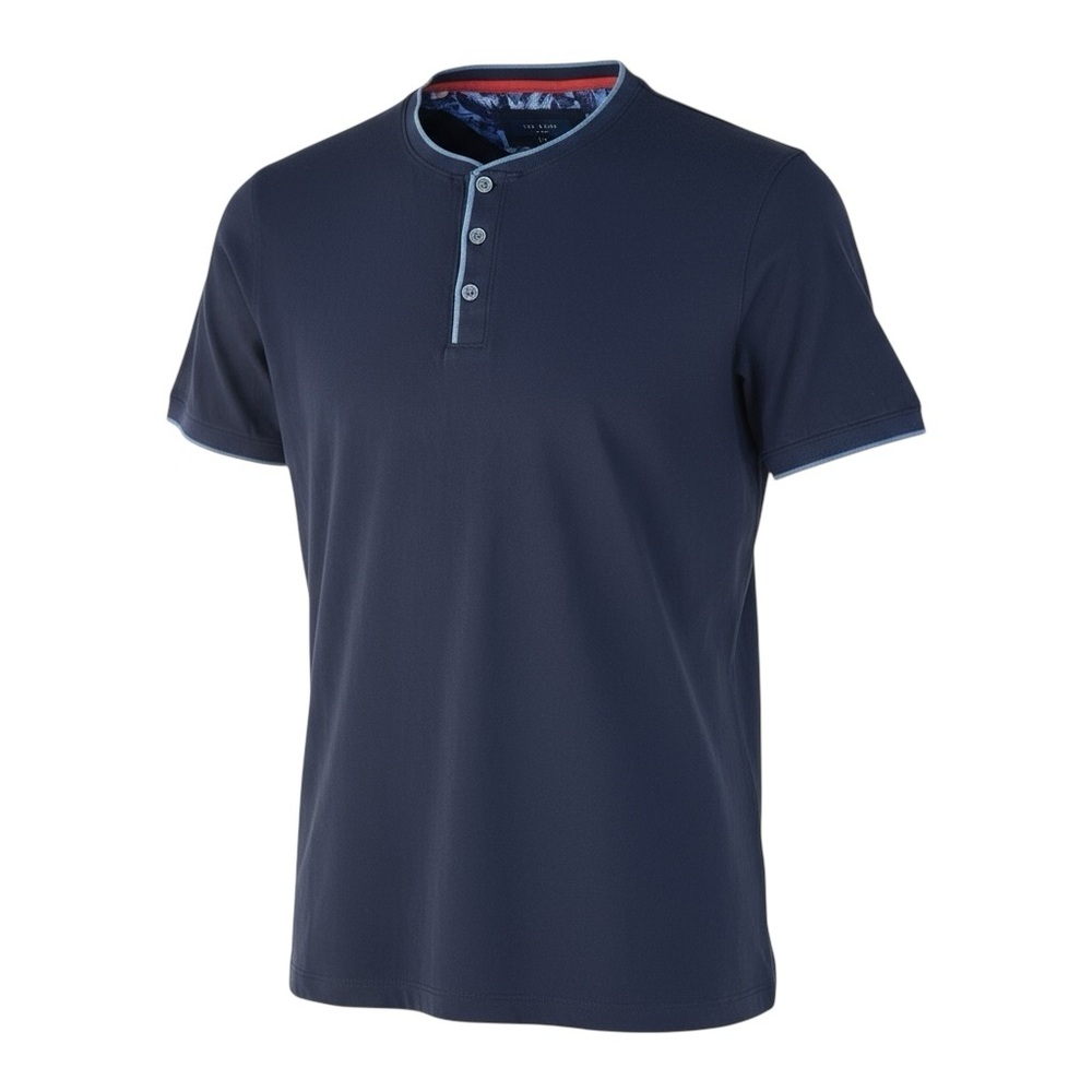 🔵 TED BAKER London Navy Blue Henley Shirt w/ Floral Collar‎ 🌺 L (Size
